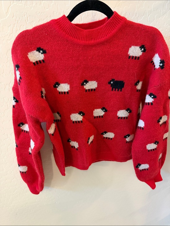 BB Dakota Sweaters - BB Dakota Red Sheep-Print Crewneck Sweater